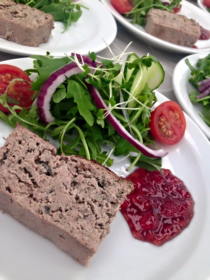 Homemade farmhouse pate with port sauce